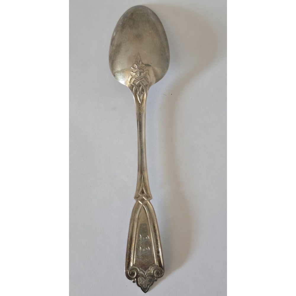 Antique E.A. Tyler New Orleans Henry Hebbard Ivy Mask Coin Silver Serving Spoon - Picture 11 of 13